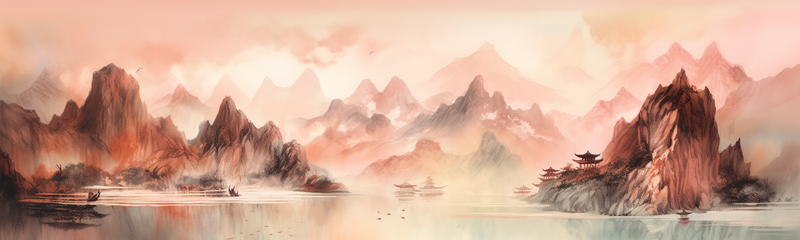 山水河流复古风意境自然景观中式风水墨画,插画/手绘图,插画/手绘图库,插画/手绘图下载,插画/手绘